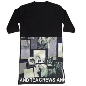 Andrea Crews designer Graphic Photo Print Scuba Shift Dress Black soft ONE SIZE